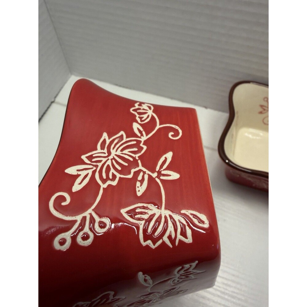 Temp-rations By Tara Floral Lace Red Set Of 3 Square Ramekin 6oz PPP-SQ-769731 - Picture 13 of 14